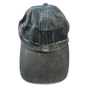 PINK Victoria Secret Hat Cap Adjustable Strap Black Spelled Out Logo One Size